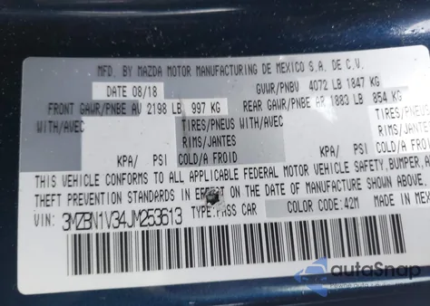 2018 Mazda Mazda3 Touring from USA, damaged, VIN 3MZBN1V34JM253613